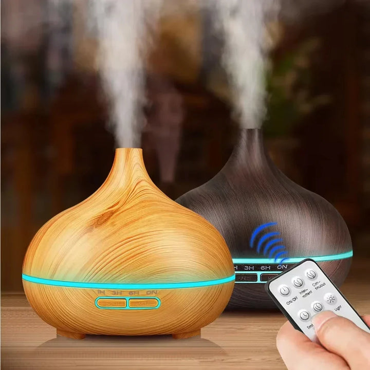 Air Humidifier Aromatherapy Essential Oil Diffuser 500ml Wood Grain Remote Control with 7 colour Lights for Home