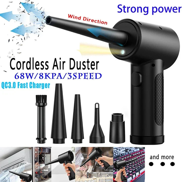 USB Rechargeable Mini Electric Compressed Air Duster with Accessories - 51000 RPM Cordless Cleaner for PC, Keyboard, Car, &amp; Electronics