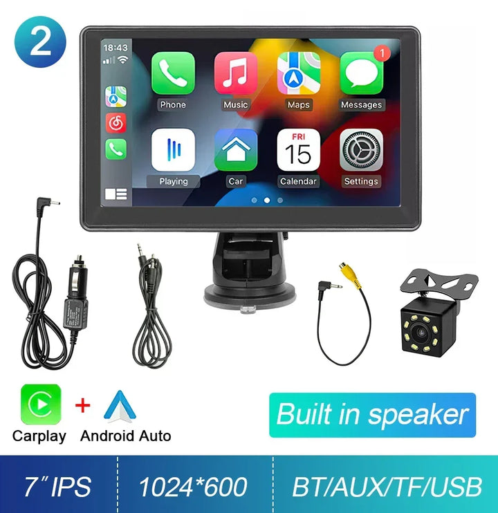 Car Stereo 7-Inch IPS Touchscreen With CarPlay Android Auto, GPS Navigation, WiFi, Rear View Camera