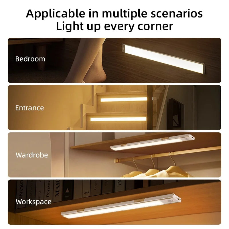 Wireless LED Motion Sensor Cabinet Light – Dimmable Type-C Rechargeable Night Lamp for Closet Kitchen 2026