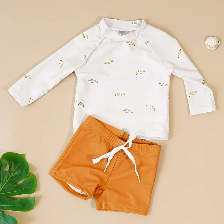 Breathable unisex baby swimsuit - long sleeve rash guard, polyester elastane, for summer pool
