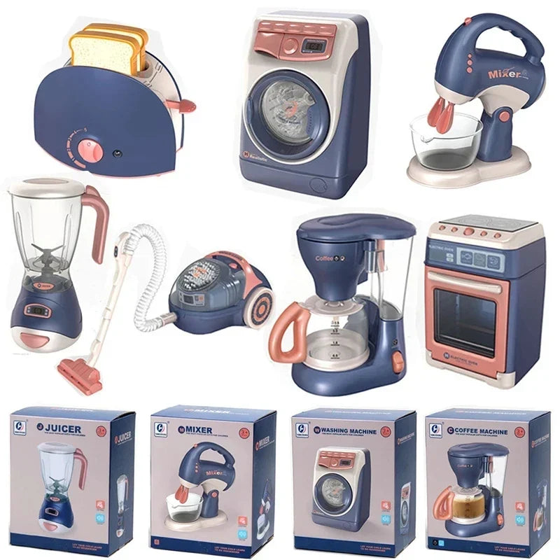 Pretend Kitchen Playset - Electric Vacuum, Juicer, Washing Machine &amp; Water Sweeper Toys for Kids
