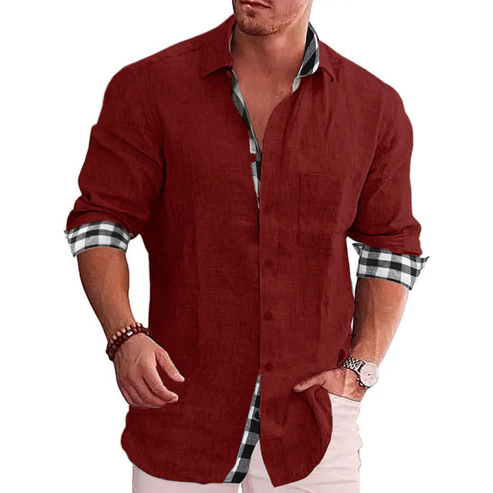 Cotton Linen Plaid Blouse Shirt - Long Sleeve Office Workwear Tops