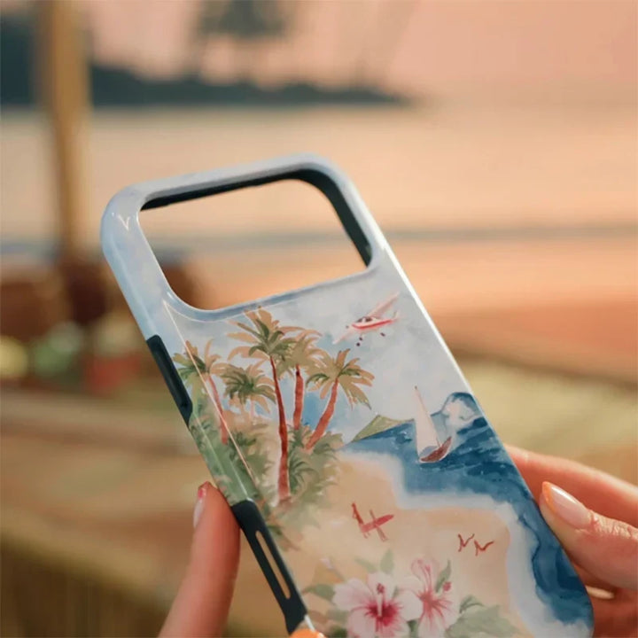 Tropical Ocean Double-Layer iPhone Case - PC TPU Cartoon Design Washable Cover for iPhone 11 to 17