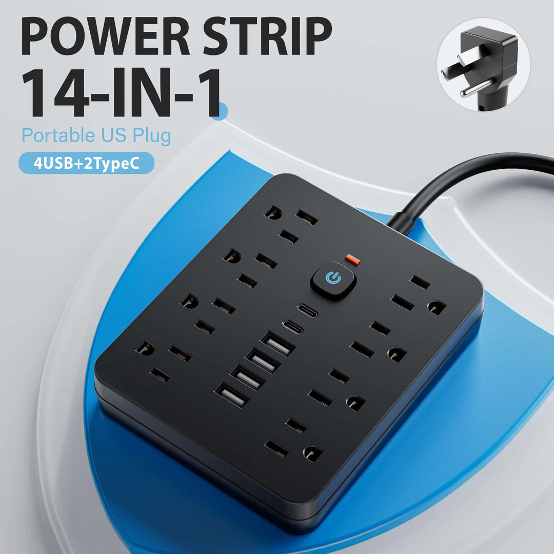 14-in-1 Power Outlet Surge Protector, 8 AC &amp; 4 USB, Extension Cord for Desktop Charging