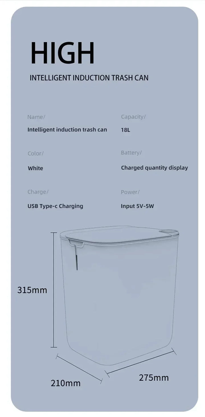 Smart Sensor Trash Can 18L With Display Type C Recharge