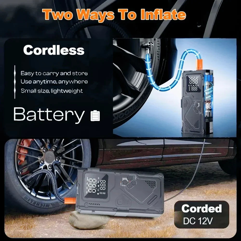 Jump Starter With Air Pump 6 In 1 Car Battery Booster 5000A Peak 150 PSI Tire Inflator 400LM LED Light Fall 2025 Prep