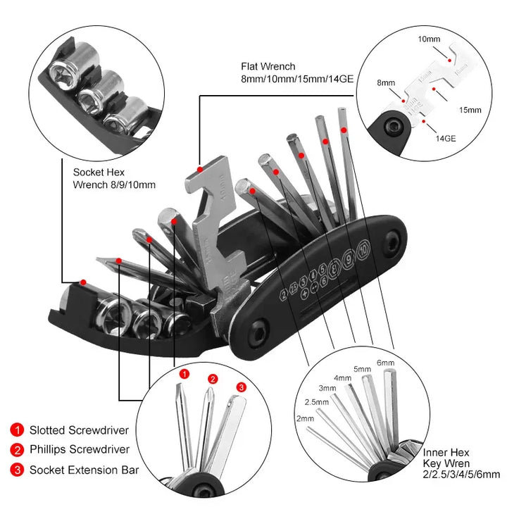 Home Tools Bicycle Repair Multi Tool Kit with Screwdriver, Tire Levers &amp; Wrenches