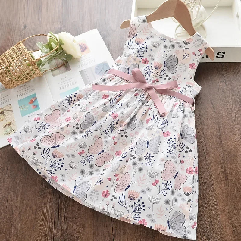 Lightweight girls’ dress – flowy a-line, floral butterfly print, casual wear for everyday adventures