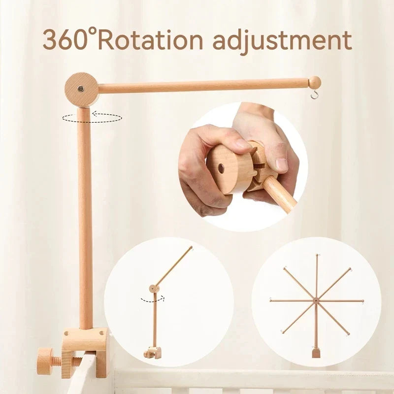 Wooden Crib Mobile Bracket Newborn Sensory Toys Soothing