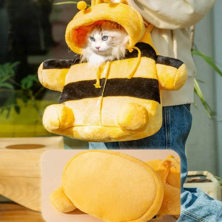 Cute Pet Carrier Bag - Soft Warm Carrier for Cats, Autumn &amp; Winter Outings, Cozy Bee House Toy, Pet Clothes