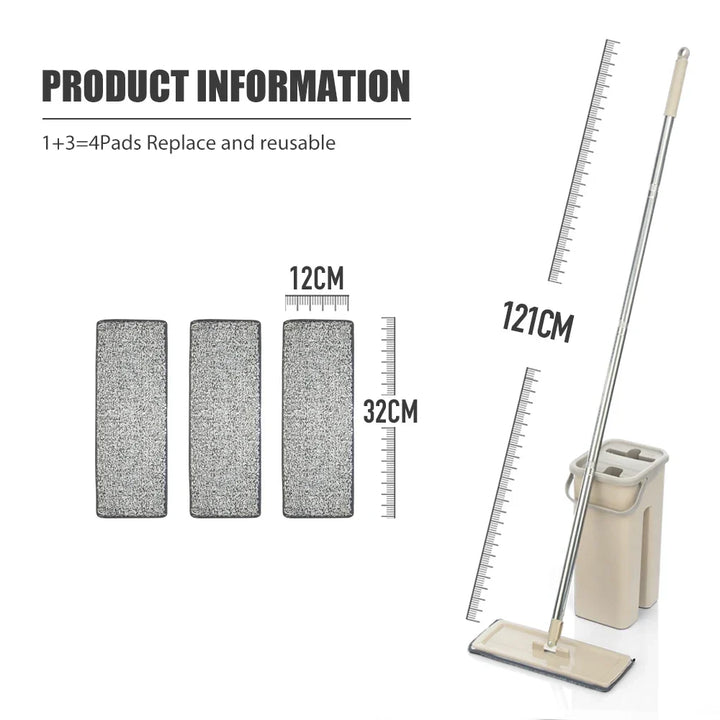Household Cleaning Hand-Free Flat Floor Mop &amp; Bucket Set with Washable Microfiber 4x Pads