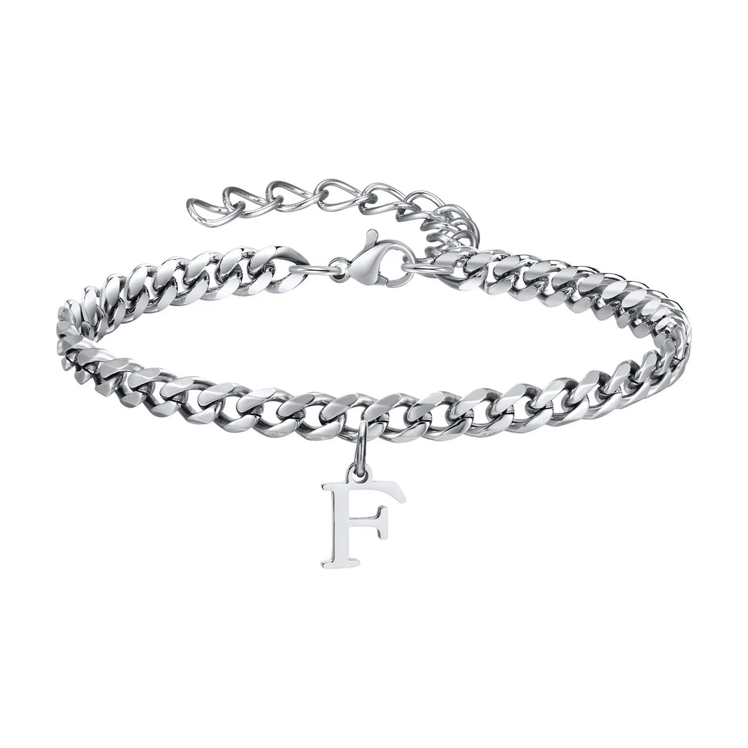 Initials Cuban Link Bracelet Stainless Steel Adjustable