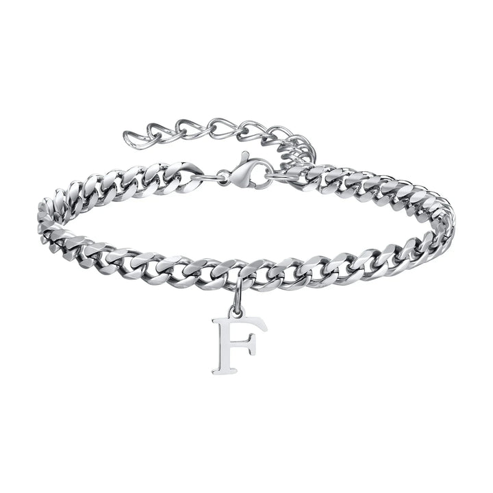 Initials Cuban Link Bracelet Stainless Steel Adjustable