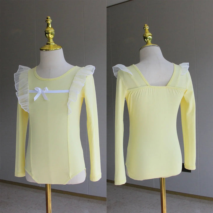 Lightweight girls ballet leotard set - puff-sleeve top, tulle tutu skirt, polyester, for dance class