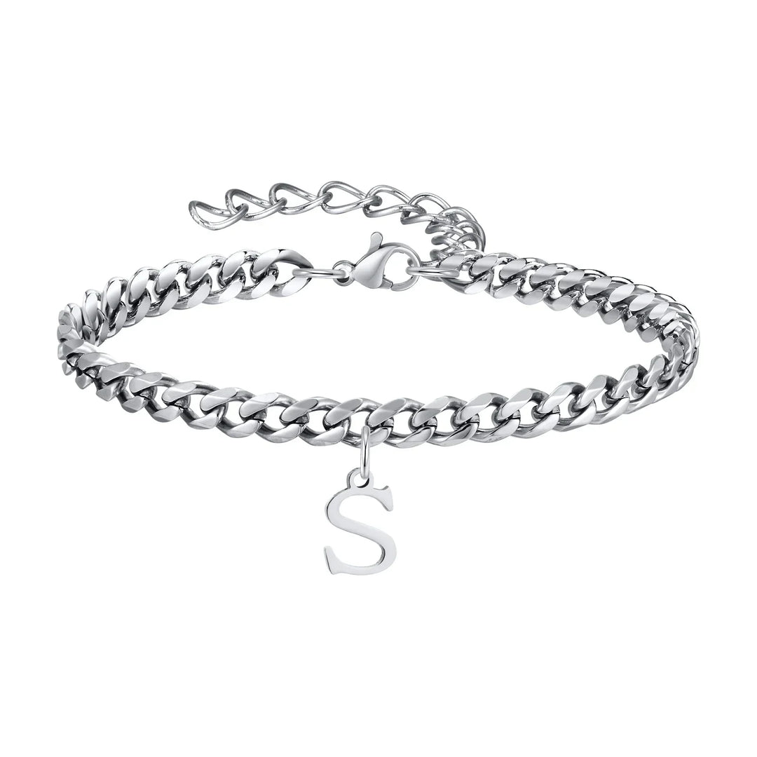 Initials Cuban Link Bracelet Stainless Steel Adjustable