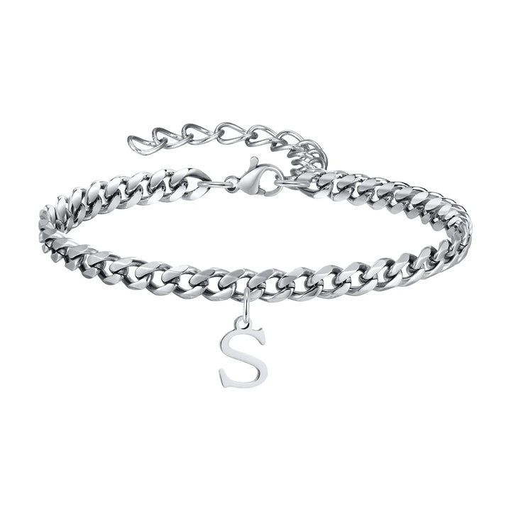 Initials Cuban Link Bracelet Stainless Steel Adjustable
