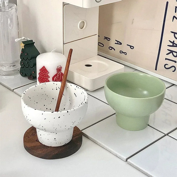 Ceramic Bowl 4 Inch Speckled White Retro Microwave Safe