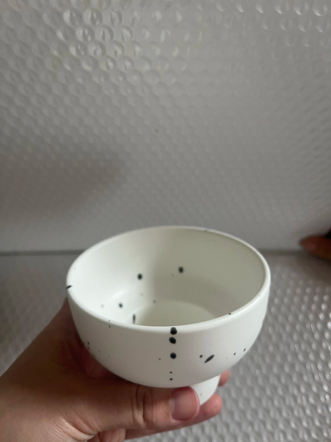 Ceramic Bowl 4 Inch Speckled White Retro Microwave Safe