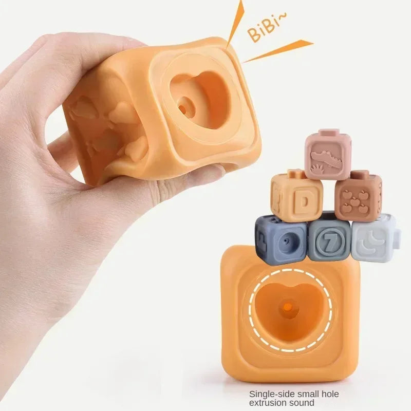 Silicone Montessori Building Blocks for Babies - Stacking and Teething Toys for Early Learning, Safe and Lightweight, Bright colours