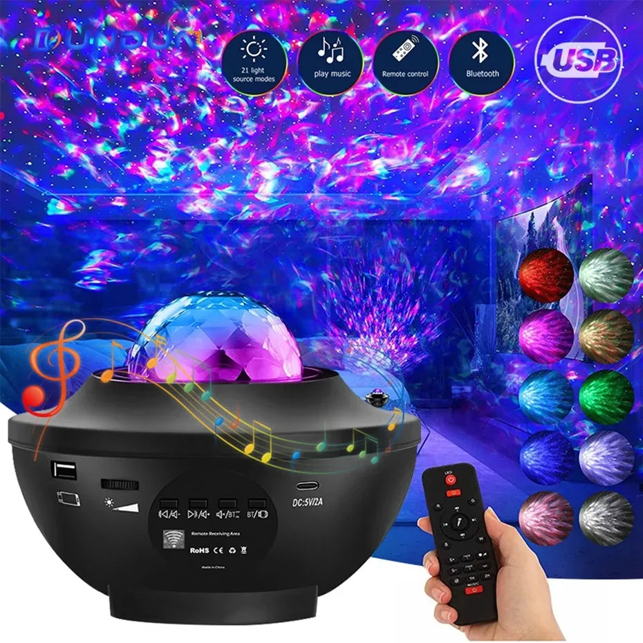 colourful Starry Galaxy Projector Night Light Child Bluetooth Music Lamp Gift