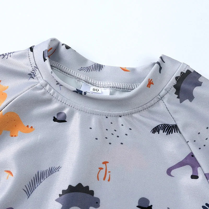 Quick-dry Unisex Baby Swimwear 2-Piece Set – Long-Sleeve Rash Guard Top, Shorts, Polyester, Summer Beachwear