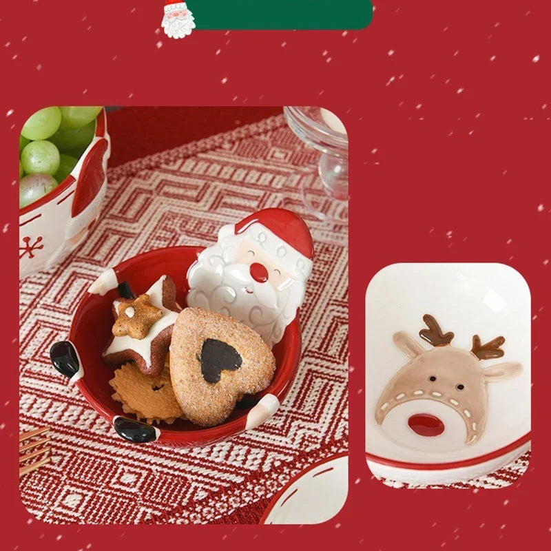Christmas Ceramic Santa Bowl Nordic Holiday Breakfast Bowl