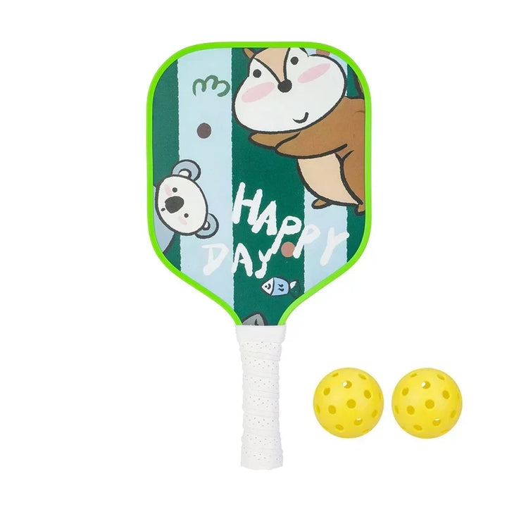 Lightweight Kids Pickleball Paddles Set with Small Grip, Honeycomb Core, Fiberglass, Ages 6-12, Includes 2 Paddles and 2 Balls