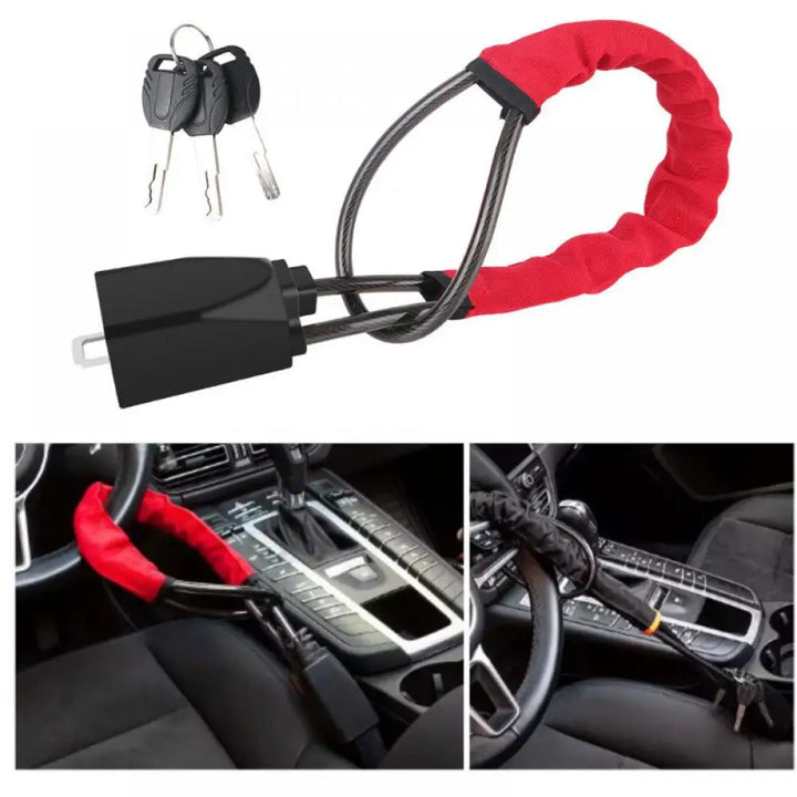 Universal Car Steering Wheel Lock with Seatbelt Buckle – 3-Key Anti-Theft Security Device 2026