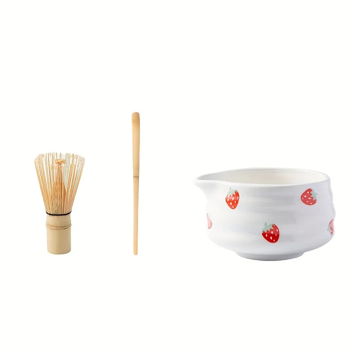 Matcha Bowl Set Ceramic Strawberry Whisk Chasen Kit
