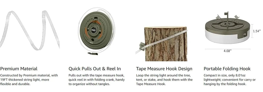 2-in-1 LED Reel Camping String Light – USB Rechargeable Portable Atmosphere Lantern Garden Tent Decor 2026