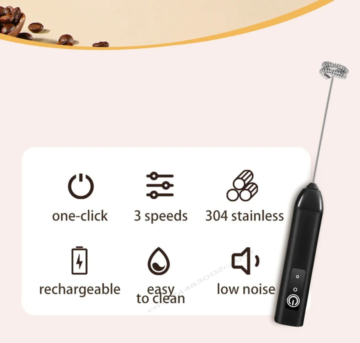 USB Rechargeable Electric Milk Frother 3-Speed – Handheld Foam Maker Egg Beater Coffee Drink Wand 2026