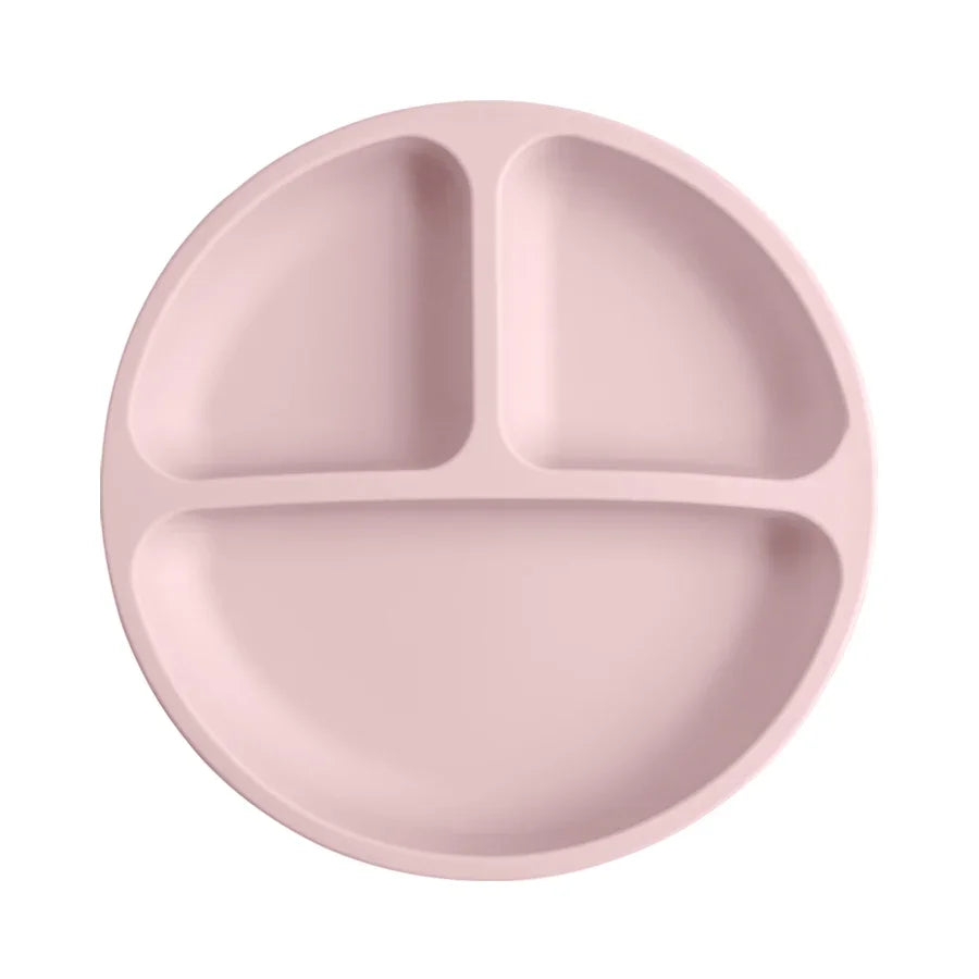 Silicone Baby Dining Plate with Suction Base, BPA Free Toddler Tableware, 8-Inch Divided Feeding Dish