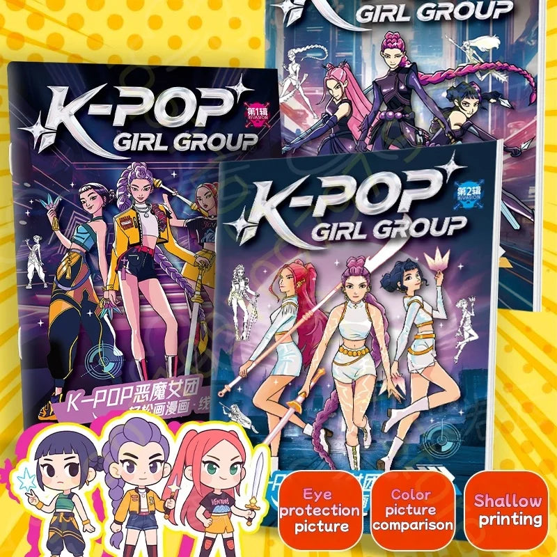 colouring Book Kpop Demon Hunters Anime Sketches Rumi Mira Zoey Cute Line Drawings Back to School 2025 Gift