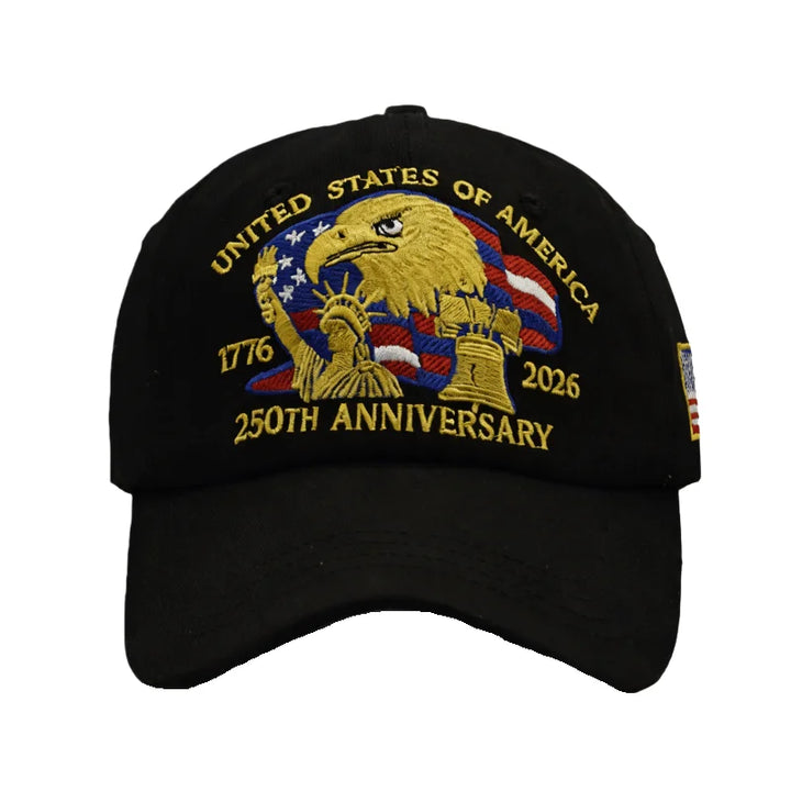 Breathable unisex baseball cap - curved-brim durable 250th-anniversary embroidery, polyester, outdoor wear