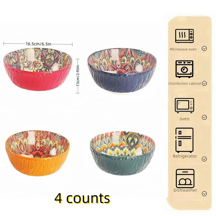 Bohemian Ceramic Bowls Set Floral Serving Bowls Versatile