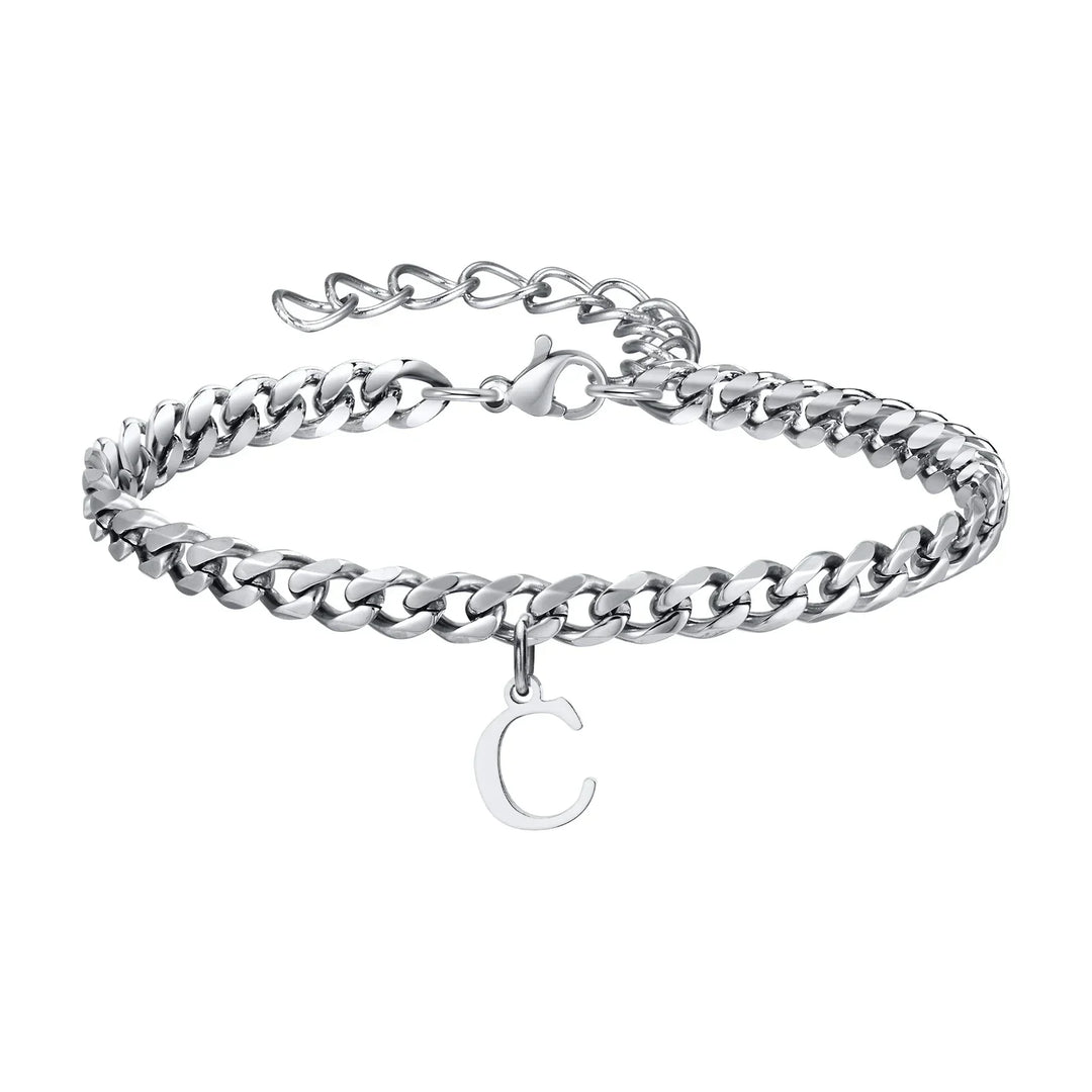 Initials Cuban Link Bracelet Stainless Steel Adjustable