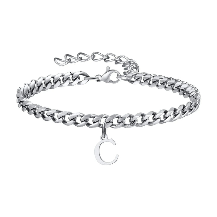 Initials Cuban Link Bracelet Stainless Steel Adjustable