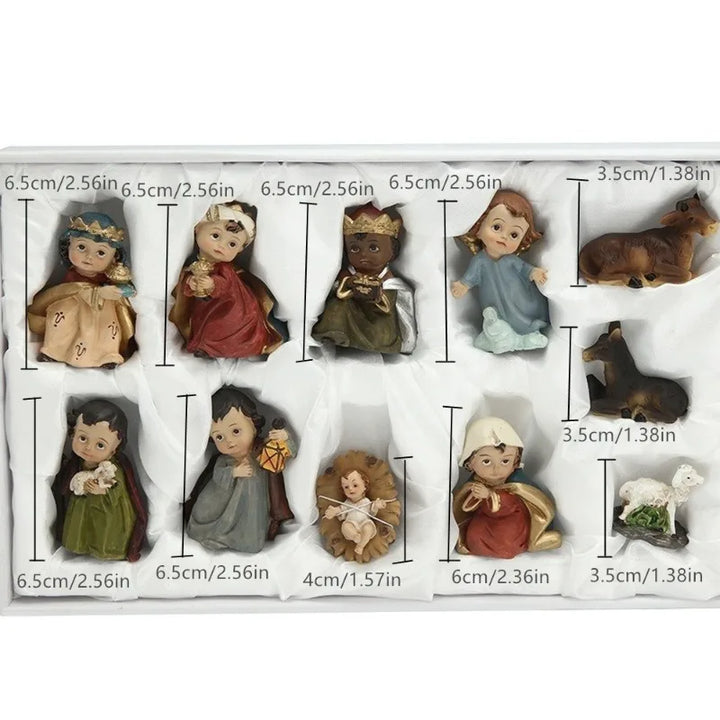 Nativity Set 11-Piece Resin Catholic Figurines Christmas Decor Centerpiece Traditional Manger Scene Gift