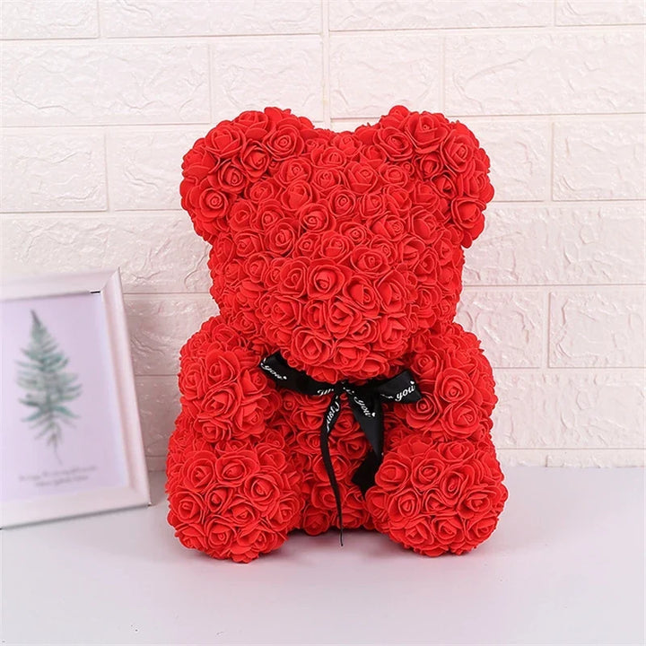 Faux Rose Teddy Bear with Gift Box and Lights - Romantic Anniversary or Valentine&