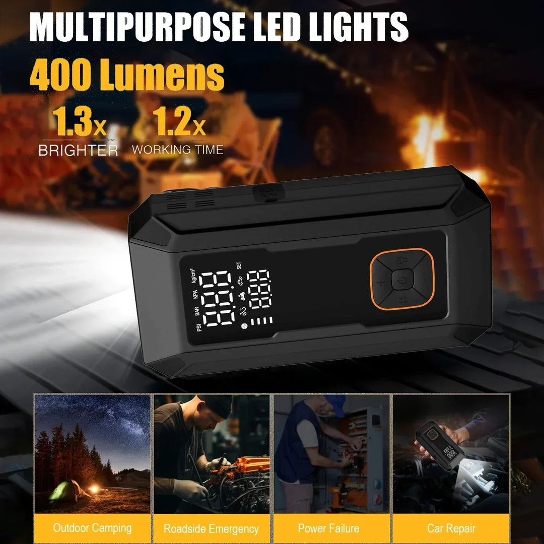 Car Jump Starter All-In-One Air Pump Tire Inflator Portable Power Bank LED Light Fall 2025