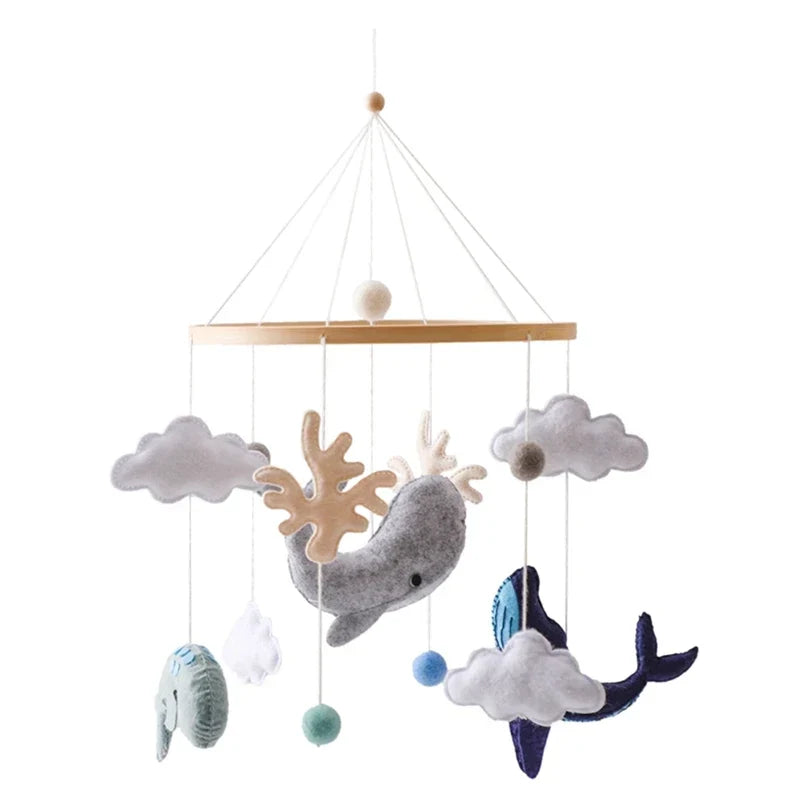 Wooden Crib Mobile Felt Bear Musical Newborn Sensory Toys