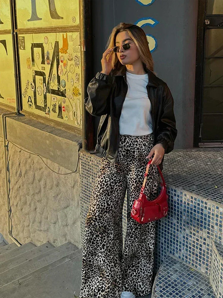 Wide Leg Leopard Print Pants for Women, High Waist Comfortable Pants for Casual and Chic Occasions