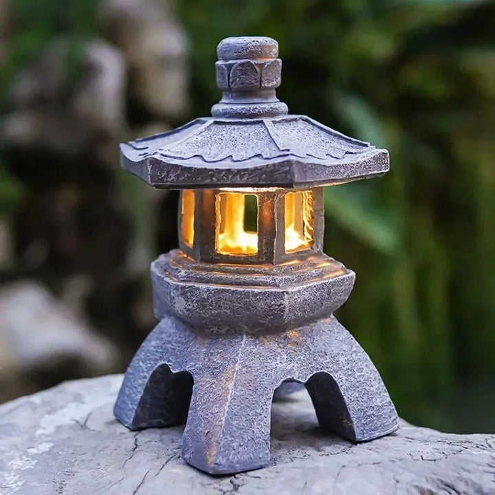 Solar Lantern Resin Stone Pagoda Garden Ornament Zen Chinese Style Outdoor Light Fall 2026 Eco Friendly Decor