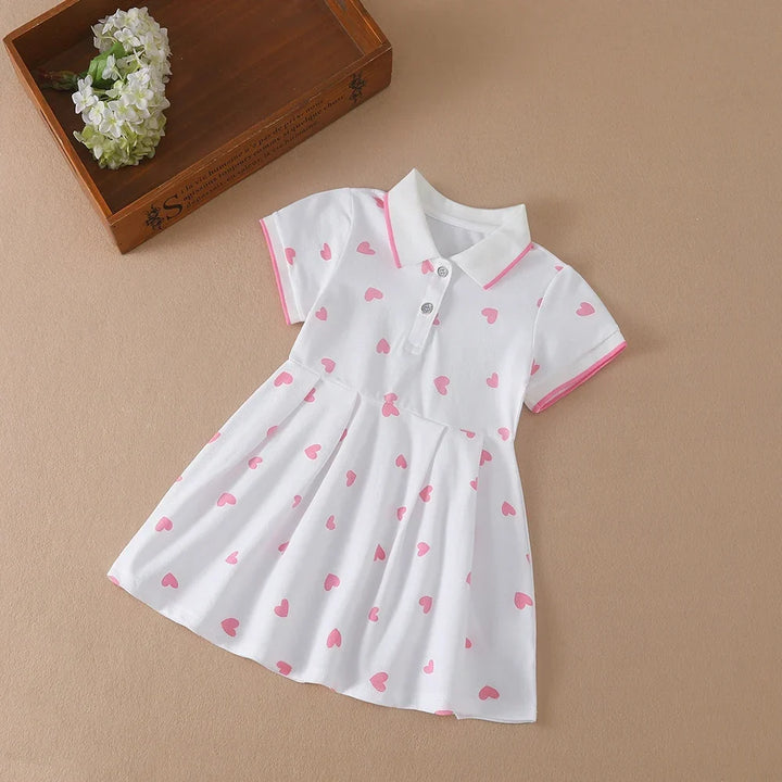 Lightweight girls’ dress - polo collar, knee-length, cotton-elastane, for summer wear