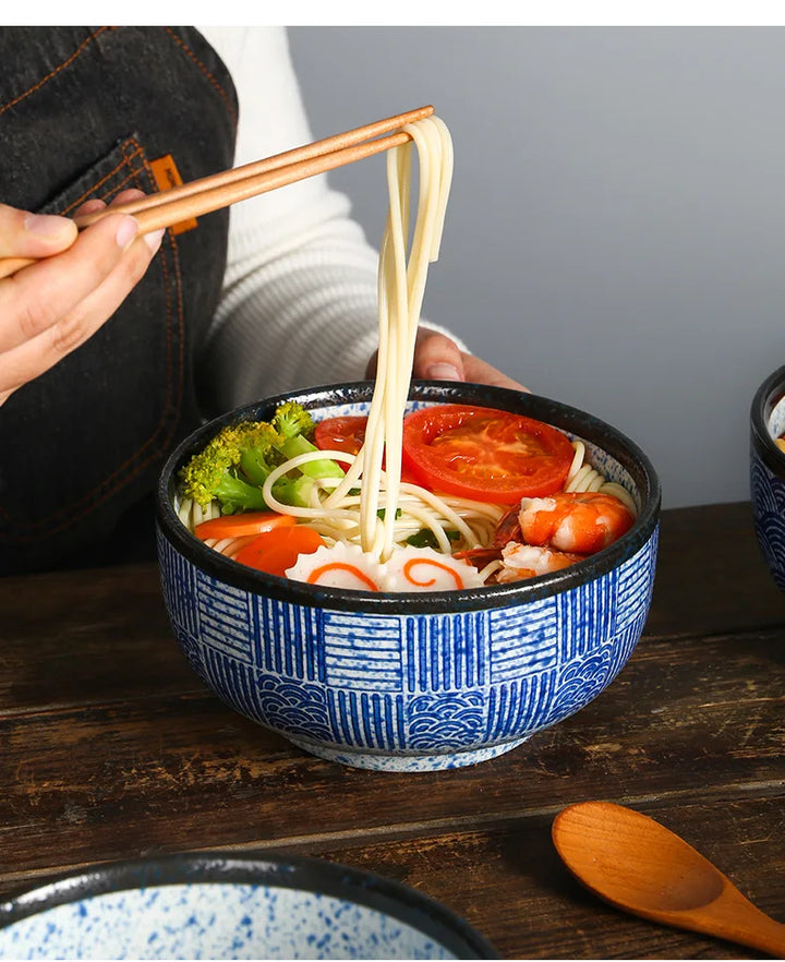 Qinghai Wave Noodle Bowl Hand Painted Vintage Ceramic Bowl