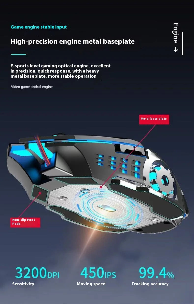 Wireless Rechargeable Gaming Mouse Bluetooth Silent Backlit