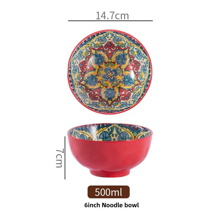 Bohemian Ceramic Rice Bowl Retro Noodle Bowl Kitchen Gift