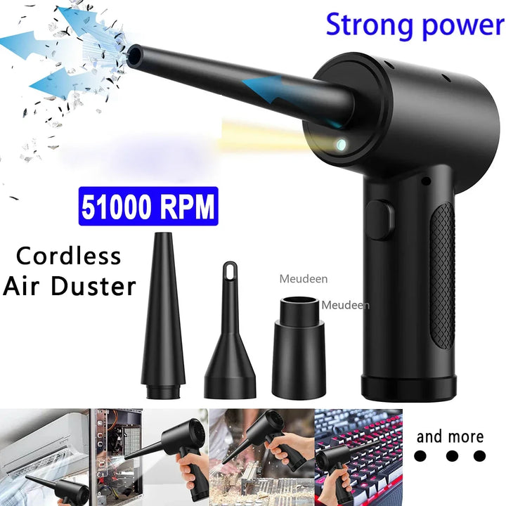 USB Rechargeable Mini Electric Compressed Air Duster with Accessories - 51000 RPM Cordless Cleaner for PC, Keyboard, Car, &amp; Electronics