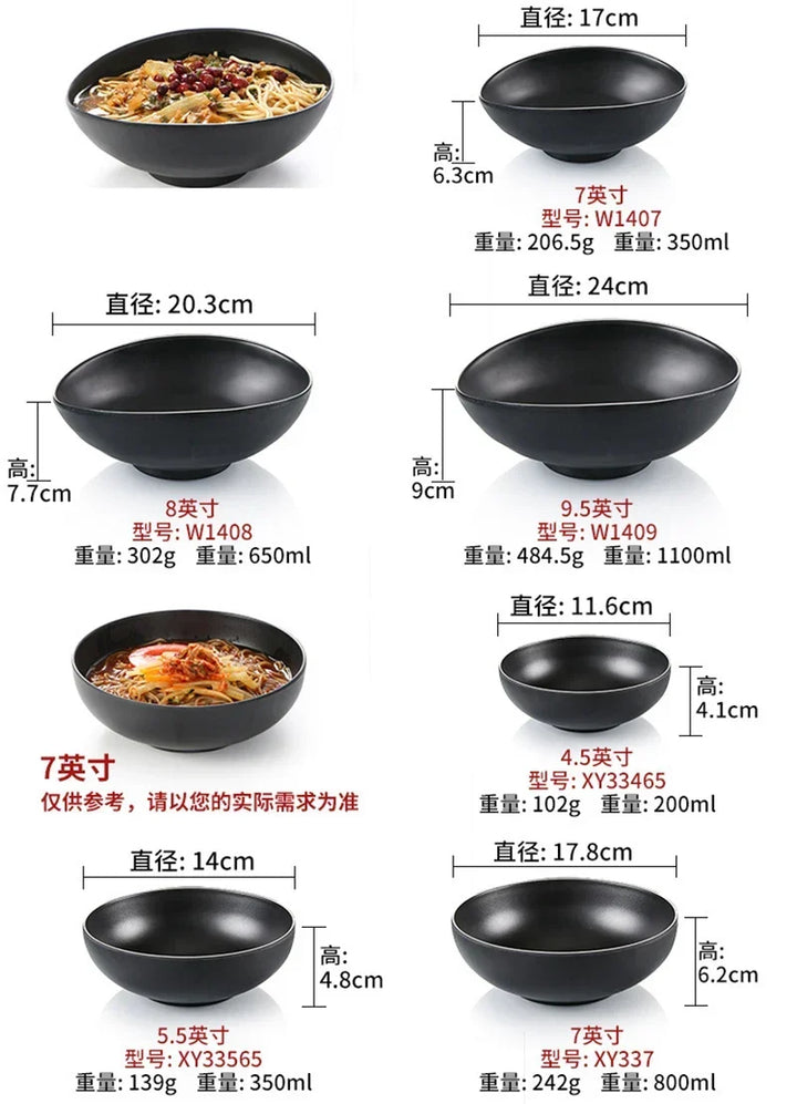 Ramen Bowl Black Plastic Japanese Style Noodle Bowl